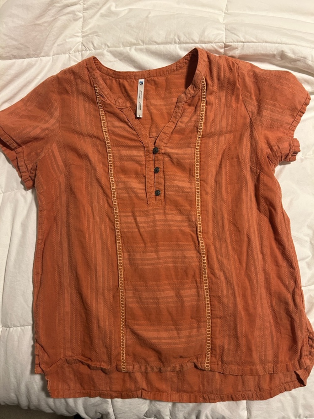 Kuhl Rust Orange Short-Sleeve Buttoned Peasant Top